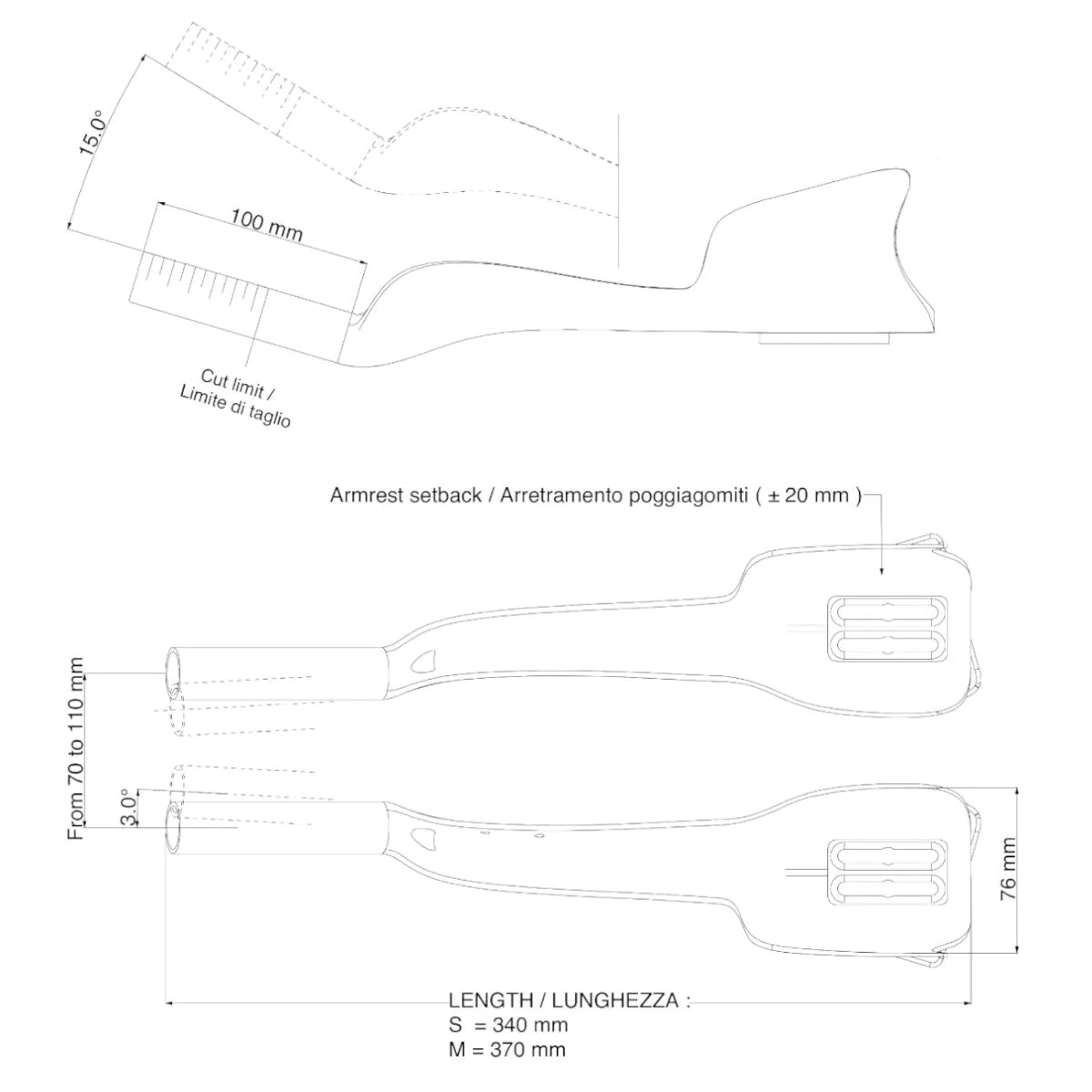 Prolunghe manubrio DEDA JET TWO CARBON Taglia S