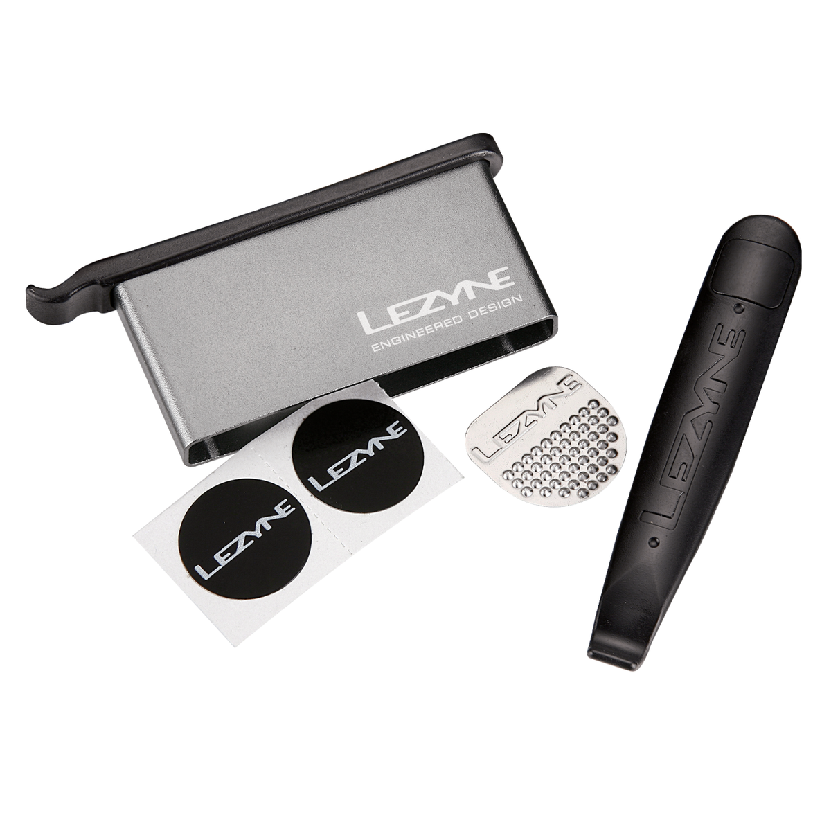 Kit di riparazione LEZYNE LEVER KIT con custodia in alluminio grigia