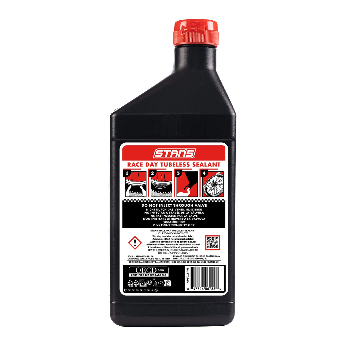 Liquido sigillante antiforatura STAN'S RACE DAY 500 ml - retro del flacone