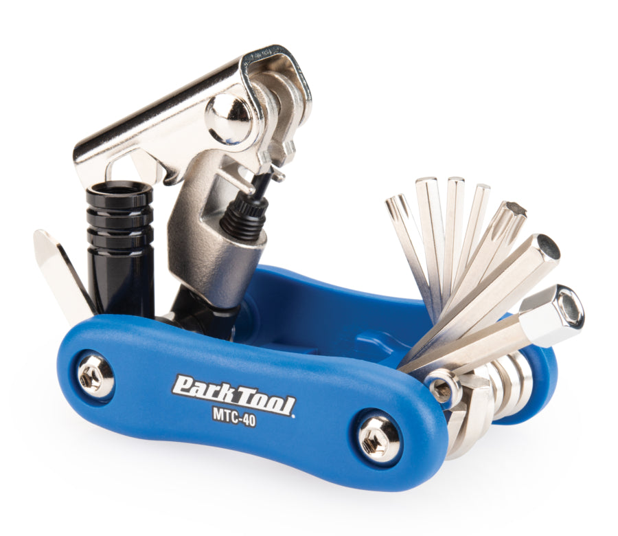 Park Tool MTC-40 aperto con tutti gli utensili in vista