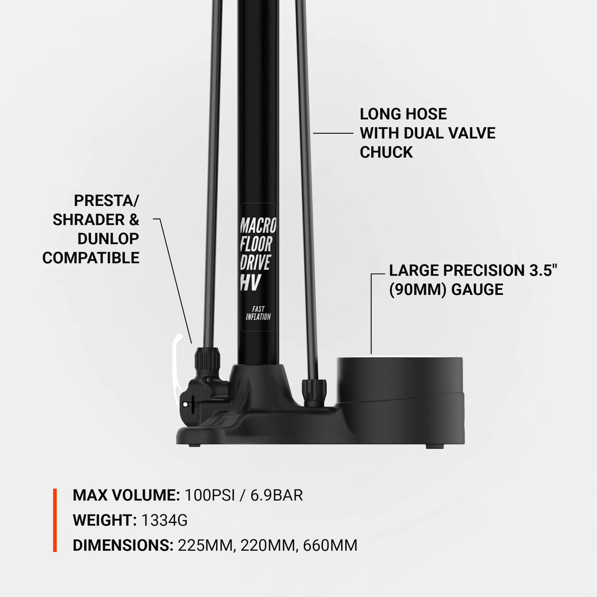 Pompa da pavimento LEZYNE MACRO HV FLOOR DRIVE DV nera