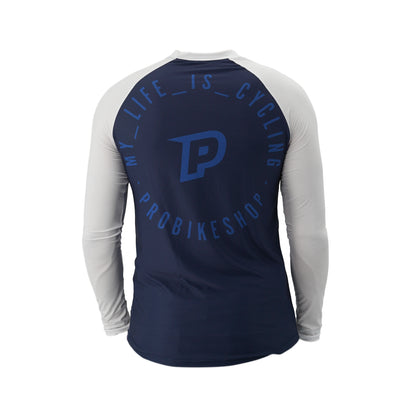 Maglia PROBIKESHOP By CHEF DE FILE FREERIDE Maniche Lunghe Blu Navy/Bianco