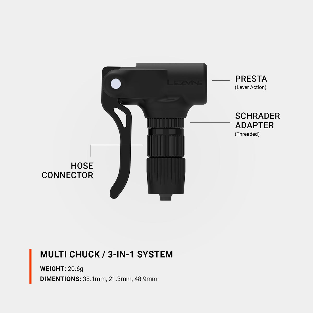 Raccordo multivalvola LEZYNE MULTI CHUCK nero