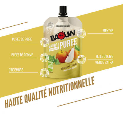 Purè Energetico BAOUW Bio Ricetta ai Frutti Pera/Mela/Menta (90g)