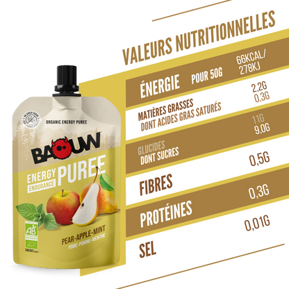 Purè Energetico BAOUW Bio Ricetta ai Frutti Pera/Mela/Menta (90g)