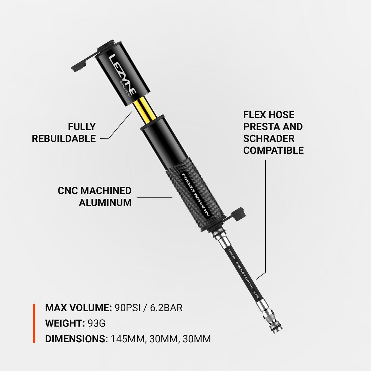 Pompa a mano LEZYNE POCKET DRIVE HV LOADED nera