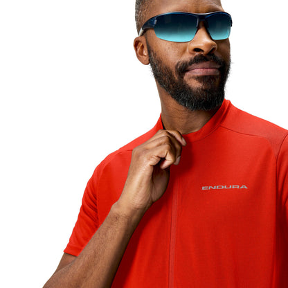 Maglia ENDURA LOOP ZIPPED Maniche Corte Rosso