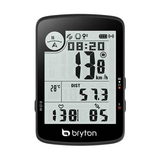 Ciclocomputer GPS BRYTON RIDER 17E — vista frontale, schermata dei dati del percorso