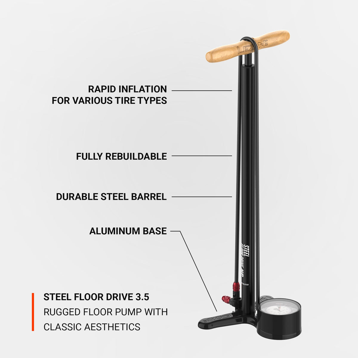 Pompa da pavimento LEZYNE STEEL FLOOR DRIVE 3.5 nera