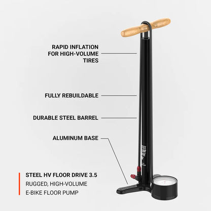 Pompa da Pavimento LEZYNE STEEL FLOOR DRIVE 3.5 HV Nero