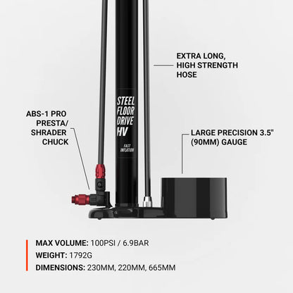 Pompa da Pavimento LEZYNE STEEL FLOOR DRIVE 3.5 HV Nero