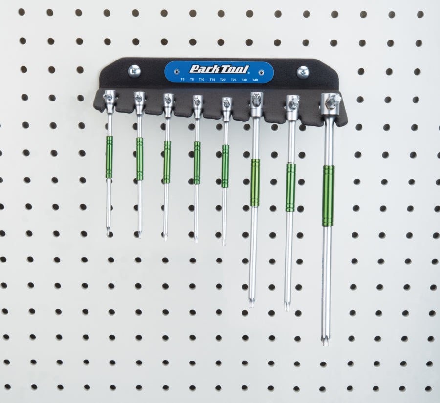 Supporto da parete Park Tool THT-1 fissato a un pannello forato