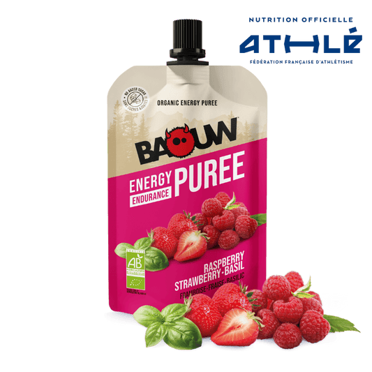 Ricetta purea energetica biologica BAOUW con frutti di lampone/fragola/basilico (90g)