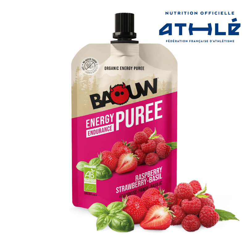 Ricetta purea energetica biologica BAOUW con frutti di lampone/fragola/basilico (90g)