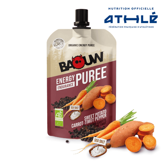 Ricetta gustosa per purea energetica biologica BAOUW di patate dolci/carota/peperone (90 g)