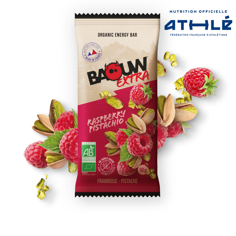 BAOUW ORGANIC EXTRA Barretta energetica al lampone e pistacchio (50g)