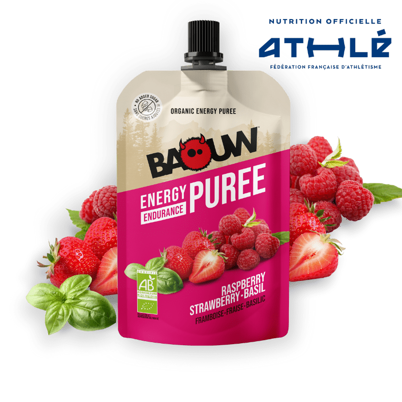 Ricetta purea energetica biologica BAOUW con frutti di lampone/fragola/basilico (90g)