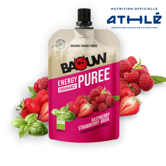 Ricetta purea energetica biologica BAOUW con frutti di lampone/fragola/basilico (90g)