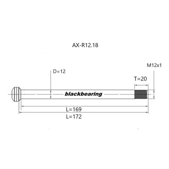 Axe de Roue Arrière BLACKBEARING 12x142/148 mm (12mm-172-M12x1-20mm)