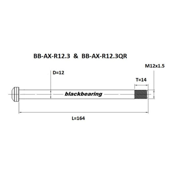 Axe de Roue Arrière BLACKBEARING 12x142 mm (12mm-164-M12x1.5-14mm) QR