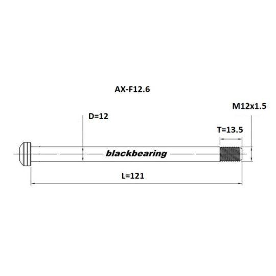 Axe de Roue Avant BLACKBEARING Route 12x100 mm (12mm-121-M12x1.5-13.5mm)