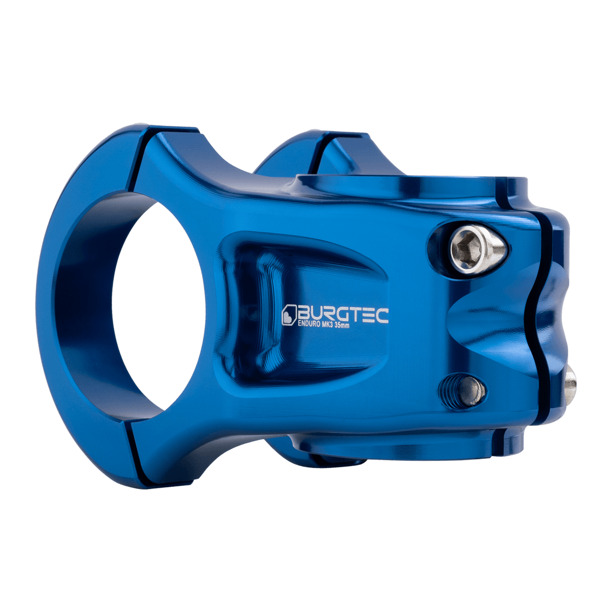 Attacco manubrio BURGTEC ENDURO MK3 blu — vista posteriore a tre quarti