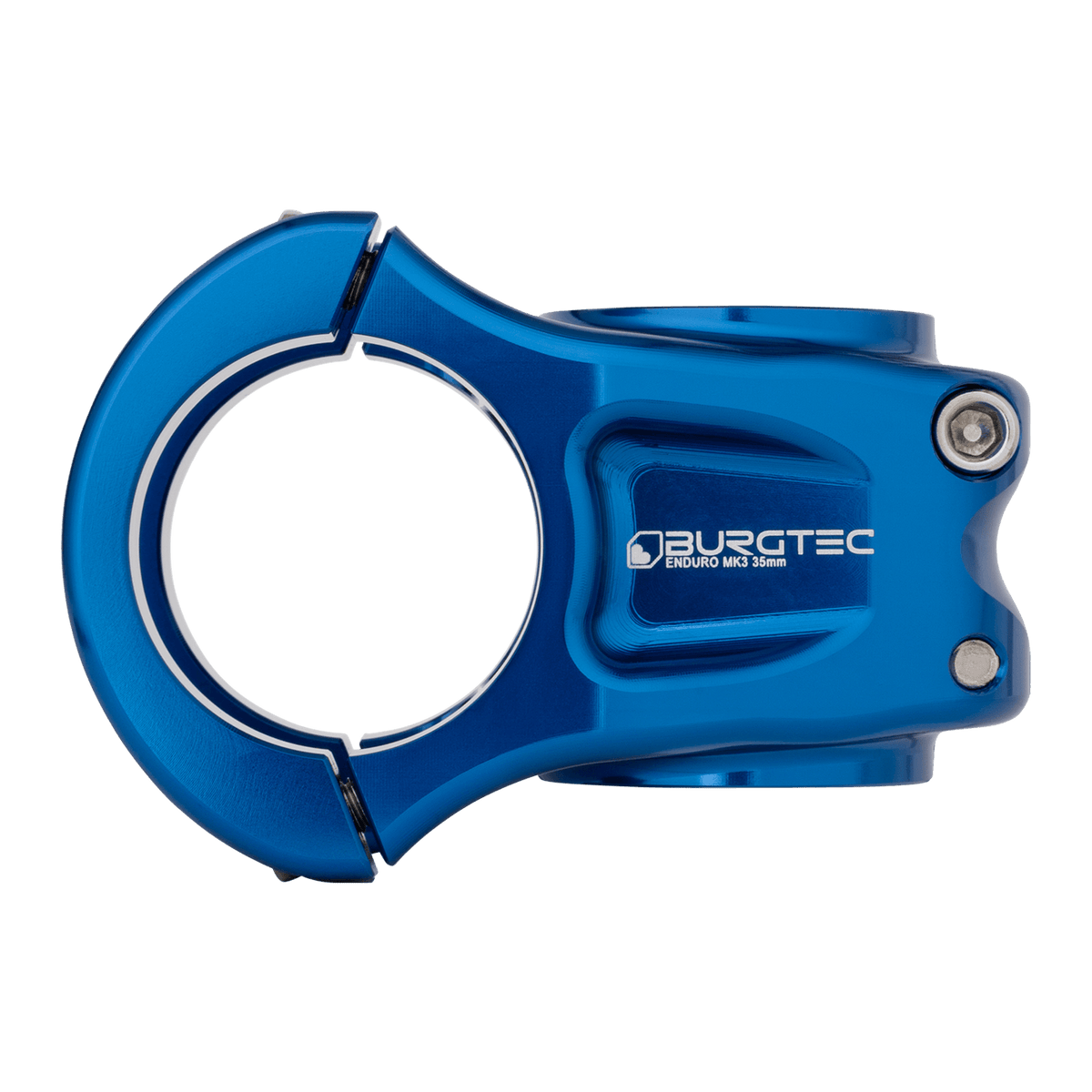 Attacco manubrio BURGTEC ENDURO MK3 blu — vista laterale