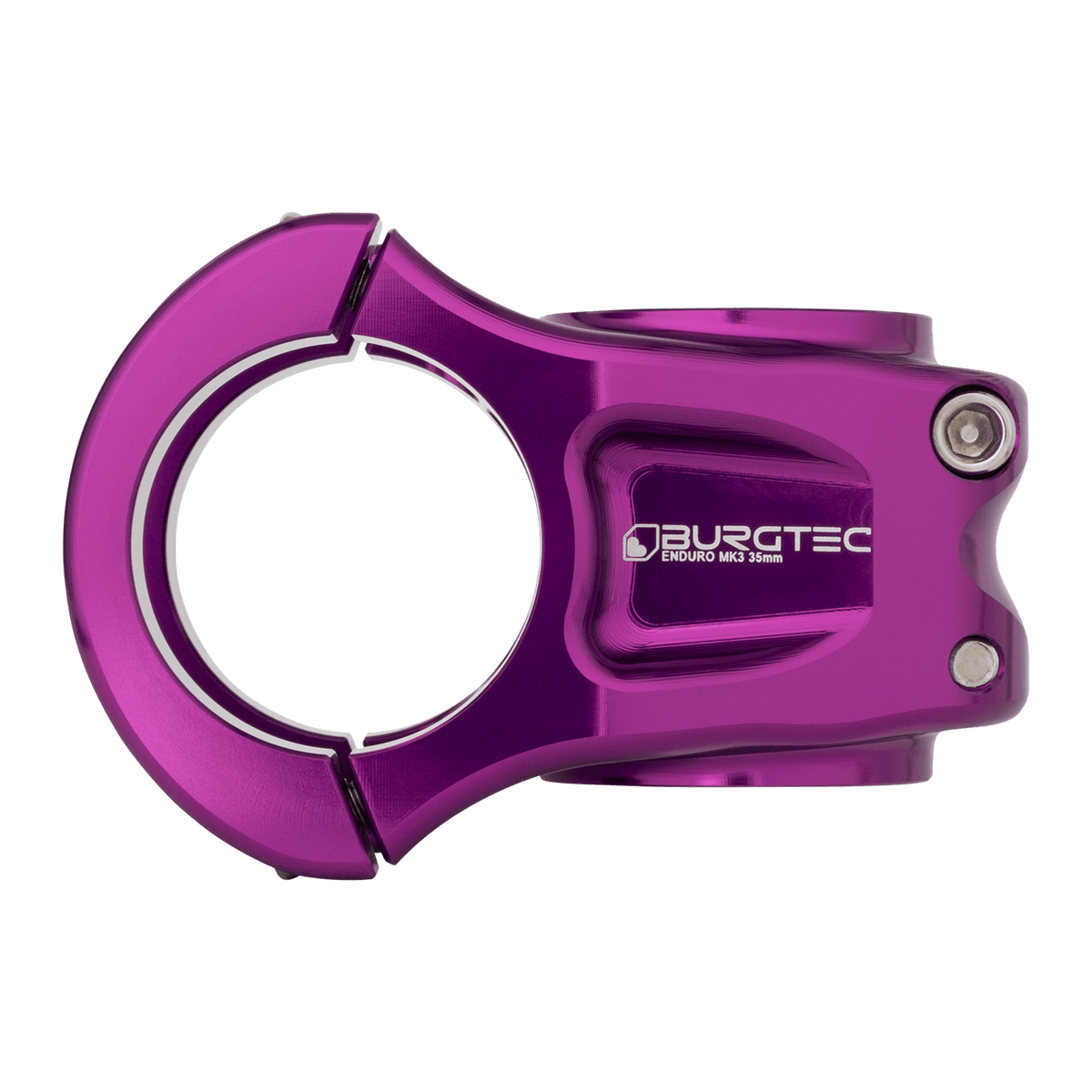 Attacco manubrio BURGTEC ENDURO MK3 viola — vista laterale