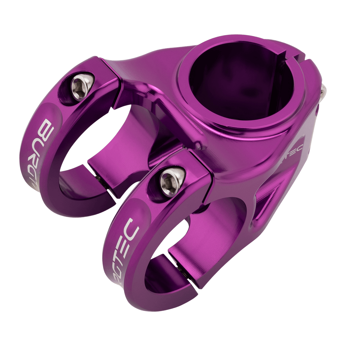 Attacco manubrio BURGTEC ENDURO MK3 viola — vista dall’alto a tre quarti