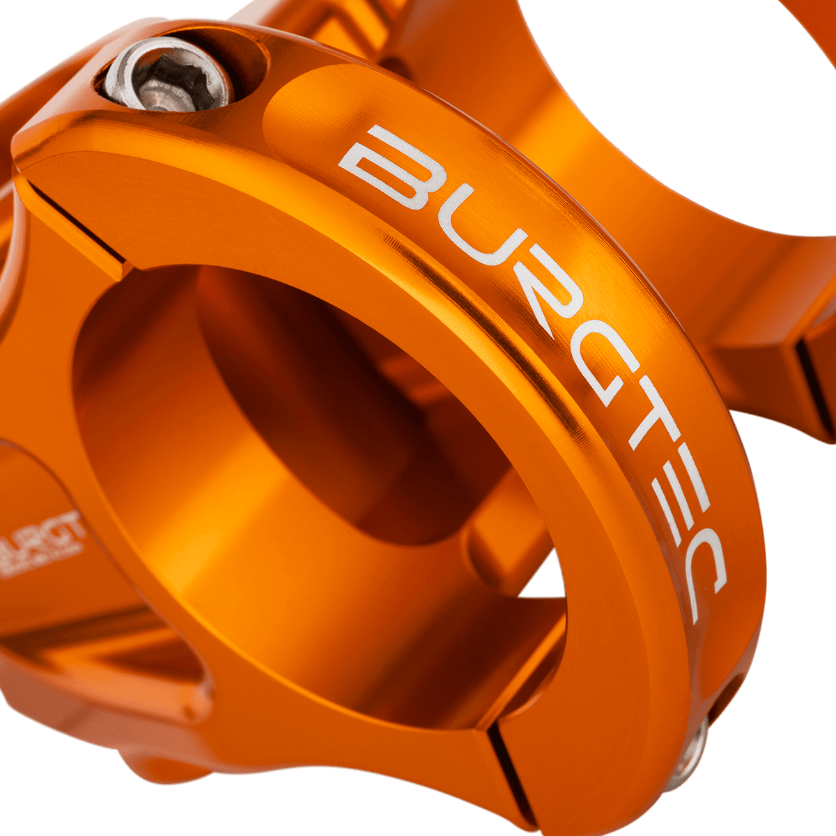 Attacco manubrio BURGTEC ENDURO MK3 arancione — dettaglio del morsetto del manubrio