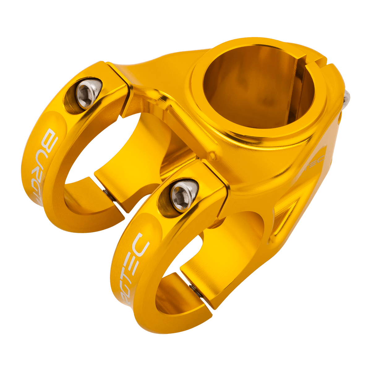 Attacco manubrio BURGTEC ENDURO MK3 oro — vista dall’alto a tre quarti