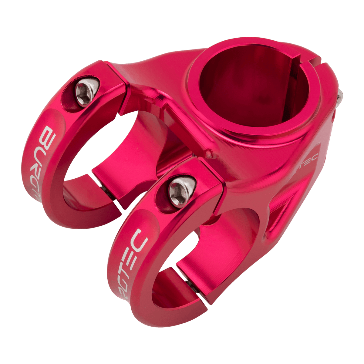 Attacco manubrio BURGTEC ENDURO MK3 rosa — vista dall’alto a tre quarti