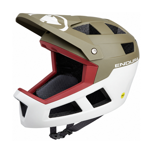 Casco MTB ENDURA SINGLETRACK INTEGRALE MIPS verde/bianco — sfondo bianco