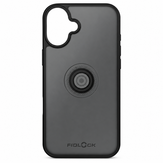 Custodia FIDLOCK VACUUM per iPhone 16+ nera — prodotto su sfondo bianco