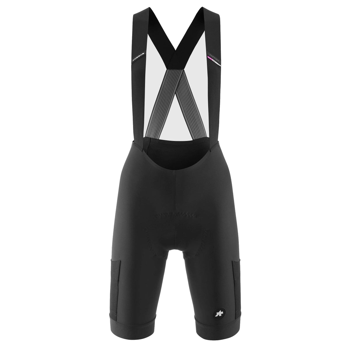 Salopette corta da donna ASSOS TACTICA KIESKAFER T5 GRAVEL nera — sfondo bianco, 2000 x 2000