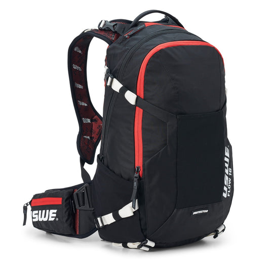 USWE FLOW 16 L Zaino con protezione dorsale integrata Nero/Rosso