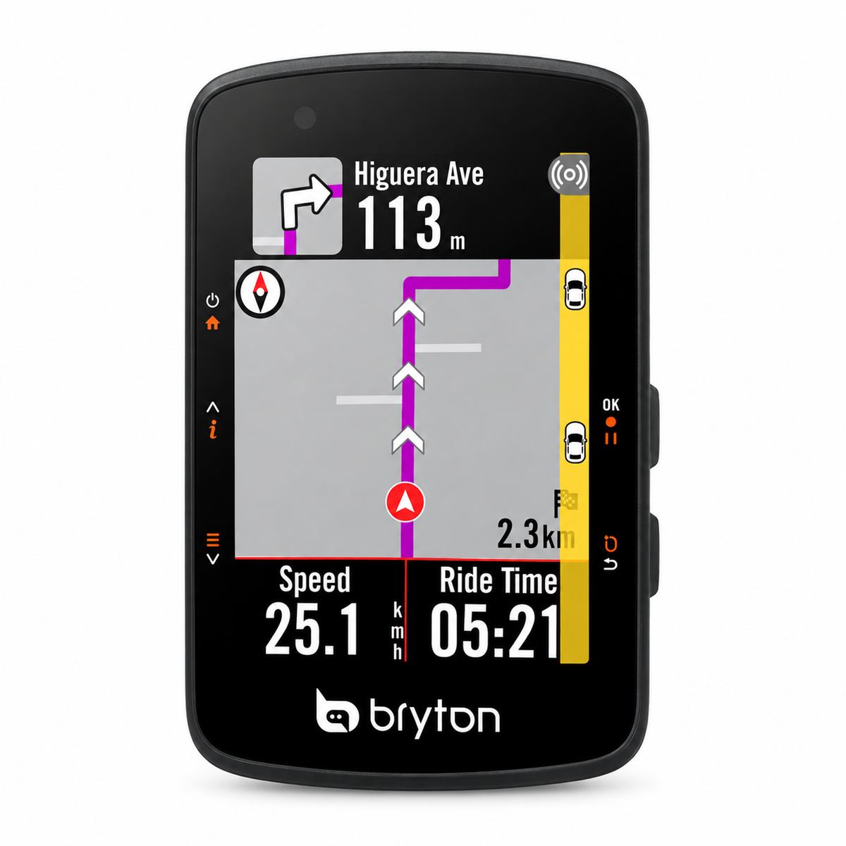 Ciclocomputer GPS BRYTON RIDER 550 E — vista frontale su sfondo bianco