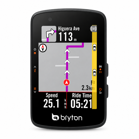 Ciclocomputer GPS BRYTON RIDER 550 E — vista frontale su sfondo bianco