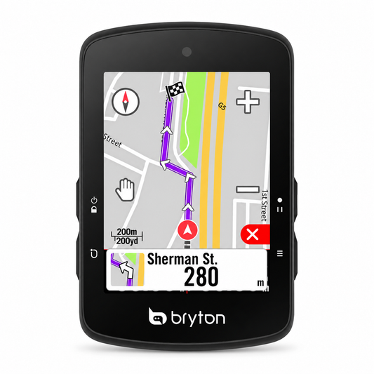 Ciclocomputer GPS BRYTON RIDER S510E — vista frontale su sfondo bianco
