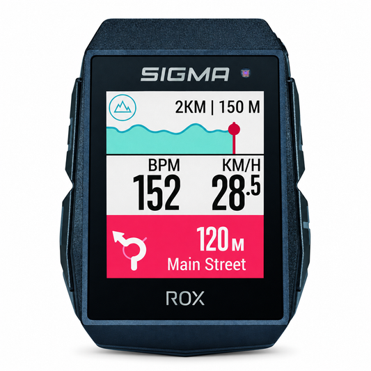 Ciclocomputer GPS SIGMA ROX 11.1 EVO nero — vista frontale su sfondo bianco