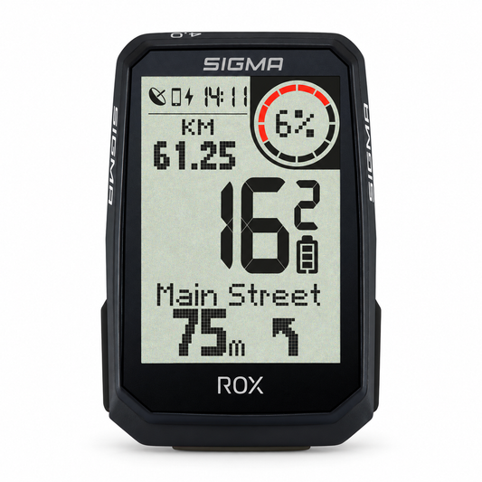 Ciclocomputer GPS SIGMA ROX 4.0 ENDURANCE nero — vista frontale su sfondo bianco