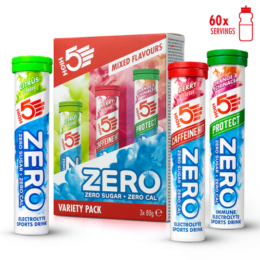 High5 ZERO VARIETY PACK Anticramp Drink (3 x Tubo da 20 compresse) Frutti Rossi Caffeina/Lemon/Arancione
