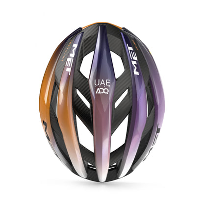 Casco Strada MET TRENTA 3K CARBON MIPS UAE TEAM ADQ 2026 Viola/Arancione