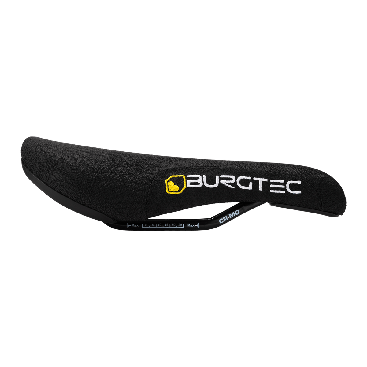 Sella BURGTEC THE CLOUD BOOST con binari in CrMo nera — vista laterale, colore nero