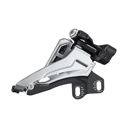 Deragliatore anteriore SHIMANO SLX SIDE SWING FD-M7100-E 2x12V tipo E — vista 1 su sfondo bianco