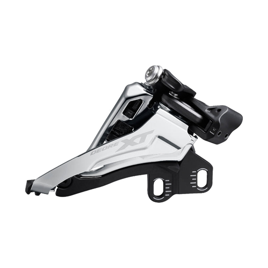 Deragliatore anteriore SHIMANO XT FD-M8100-E 12V — vista 1 su sfondo bianco