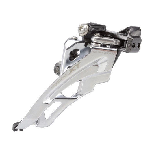 Deragliatore anteriore SHIMANO XT FD-M8000-L 3x11V con fascetta bassa — vista 1 su sfondo bianco