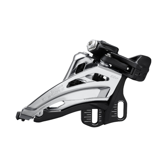 Deragliatore anteriore SHIMANO DEORE FD-M5100-E 11V — vista 1 su sfondo bianco