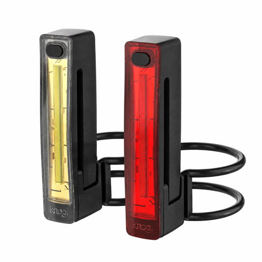 Luci anteriore e posteriore KNOG PLUS TWINPACK 40/20 lumen nere — vista del prodotto su sfondo bianco
