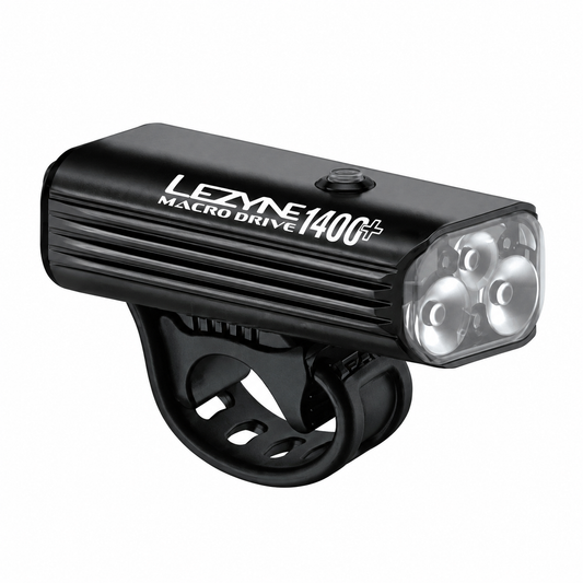 Luce anteriore LEZYNE MACRO DRIVE 1400+ nera — vista del prodotto su sfondo bianco